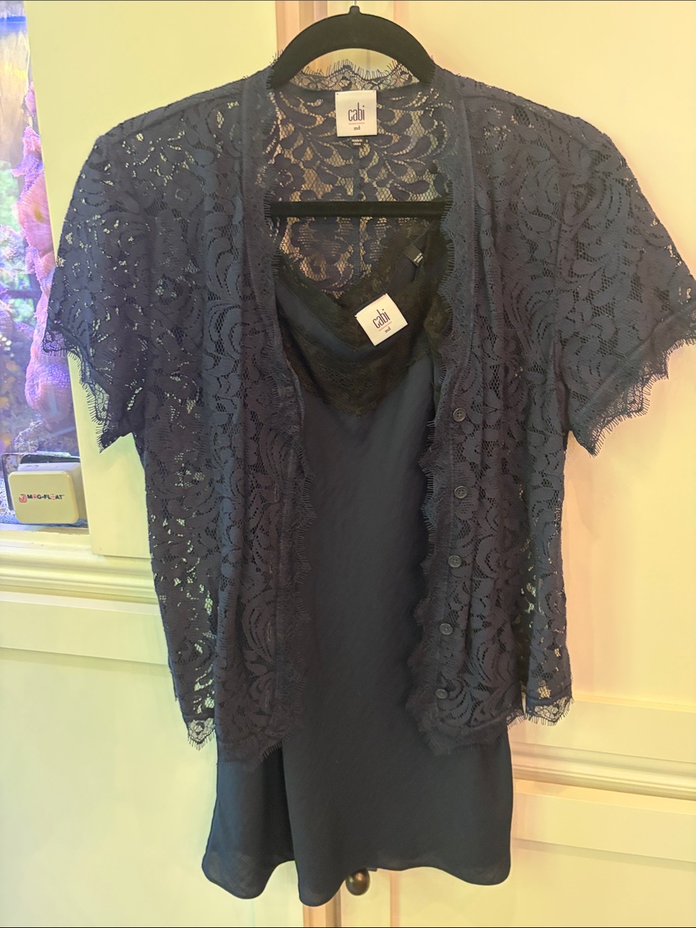 CAbi Navy Lace Overlay with Matching Navy Camisole #3073 and # 3083
